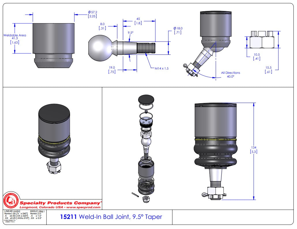 SPC 15211 Builder Ball Joint - Performance Steering Rebuild Kit - Weld In Ball Joint - 5.9 Degree Taper