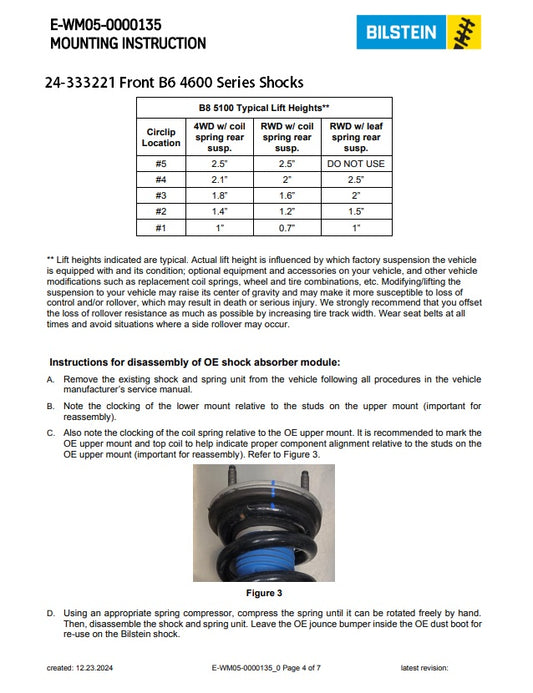24-333221, 24-333238 Bilstein B6 4600 Series Shock Absorber for 2024-2025 Toyota Tacoma