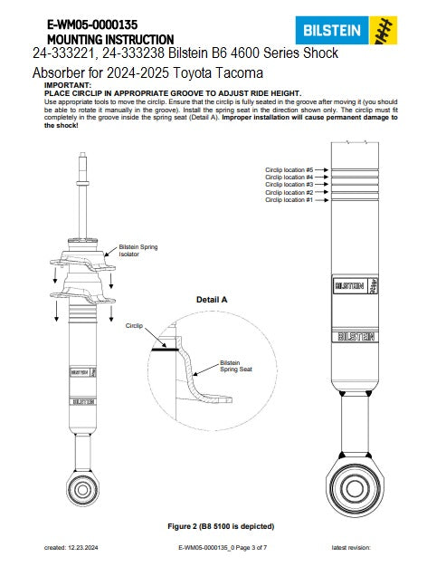 24-333221 &amp; 24-333238 Bilstein B6 4600 Series Front and Rear Heavy Duty OE replacement shock absorbers for the 2024-2025 Toyota Tacoma deliver precision engineering for trucks and SUVs with front OE coil-over suspensions.