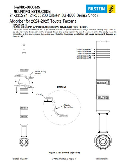 24-333221 &amp; 24-333238 Bilstein B6 4600 Series Front and Rear Heavy Duty OE replacement shock absorbers for the 2024-2025 Toyota Tacoma deliver precision engineering for trucks and SUVs with front OE coil-over suspensions.