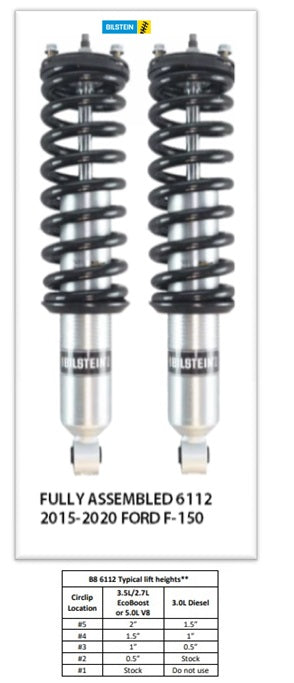 47-310995 Bilstein 6112 Front Coilovers - 0-2" Front Lift for 2015-2020 Ford F-150 4WD
