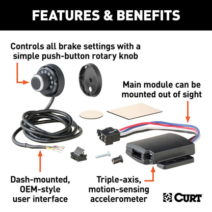 CURT 51170 Spectrum Original Equipment Style, Integrated Electric Trailer Brake - Spectrum 2-8 Brake Control - Rotary Dash Knob with Push Button & (10) TRI-Color LED's Tri Axis Inertia