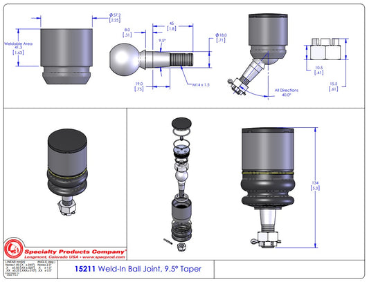 SPC 15211 Builder Ball Joint - Performance Steering Rebuild Kit - Weld In Ball Joint - 5.9 Degree Taper